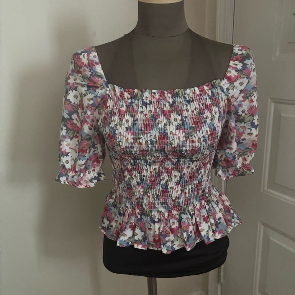 SHEIN Multicolor Floral Smocked Blouse